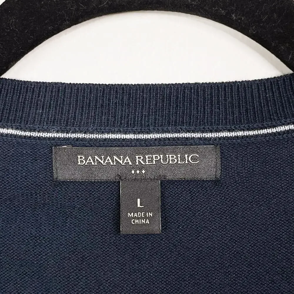 Banana Republic Cotton V Neck Sweater Navy Blue L